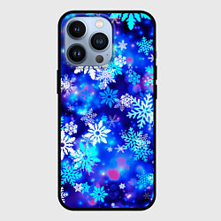Чехол для iPhone 13 Pro Яркие узоры снежинок, цвет: 3D-черный