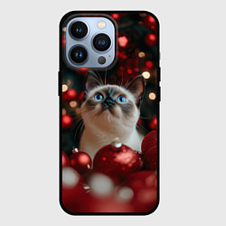 Чехол для iPhone 13 Pro Новогодняя белая пушистая сиамская кошка, цвет: 3D-черный