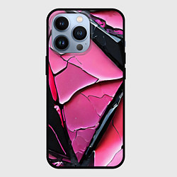 Чехол для iPhone 13 Pro Чёрные трещины на розовом фоне, цвет: 3D-черный