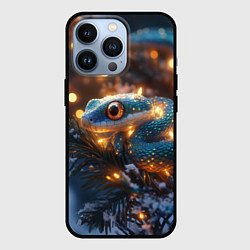 Чехол для iPhone 13 Pro Змея и золотые огоньки, цвет: 3D-черный