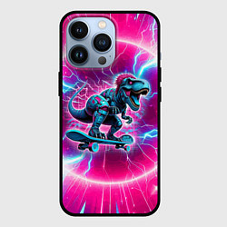 Чехол для iPhone 13 Pro Cyber tyrannosaurus is a cool skateboarder, цвет: 3D-черный