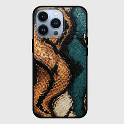 Чехол для iPhone 13 Pro Кожа в змеином стиле, цвет: 3D-черный