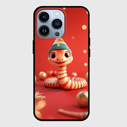 Чехол для iPhone 13 Pro Змейка в красном новогоднем интерьере, цвет: 3D-черный