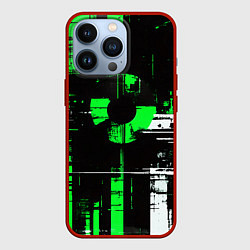 Чехол для iPhone 13 Pro Зелёно-белый гранж на чёрном фоне, цвет: 3D-красный