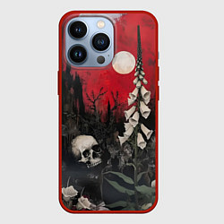 Чехол iPhone 13 Pro Череп с цветами на фоне замка - нейросеть