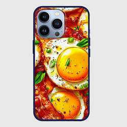 Чехол для iPhone 13 Pro Яичница с беконом, цвет: 3D-тёмно-синий