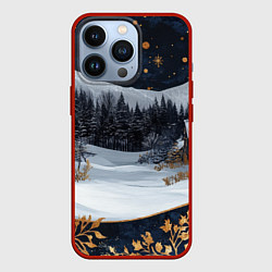 Чехол для iPhone 13 Pro Новогодний ночной пейзаж, цвет: 3D-красный