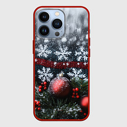 Чехол для iPhone 13 Pro Новогодние снежинки, цвет: 3D-красный