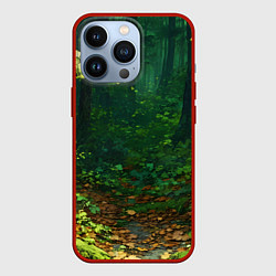 Чехол для iPhone 13 Pro Зелёный летний лес, цвет: 3D-красный