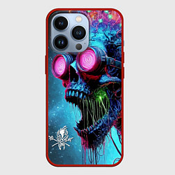Чехол для iPhone 13 Pro Metallica - crazy skeleton with headphones, цвет: 3D-красный