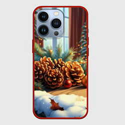 Чехол для iPhone 13 Pro Новогодние шишки, цвет: 3D-красный