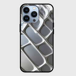 Чехол для iPhone 13 Pro Полированный металл серебряный, цвет: 3D-черный