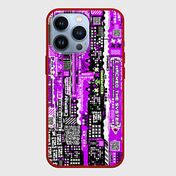 Чехол для iPhone 13 Pro Киберпанк паттерн фиолетовый, цвет: 3D-красный