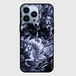 Чехол для iPhone 13 Pro Мифические существа с стиле тату, цвет: 3D-черный