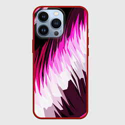 Чехол для iPhone 13 Pro Бело-розовые острые полосы на чёрном фоне, цвет: 3D-красный