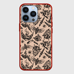 Чехол для iPhone 13 Pro Татуировка с цикадой и демоном Они - паттерн, цвет: 3D-красный