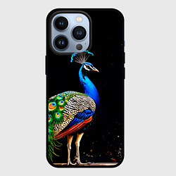 Чехол для iPhone 13 Pro Павлин на черном, цвет: 3D-черный
