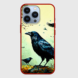 Чехол для iPhone 13 Pro Черный ворон в осеннем лесу, цвет: 3D-красный