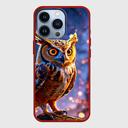 Чехол для iPhone 13 Pro Золотистая сова, цвет: 3D-красный