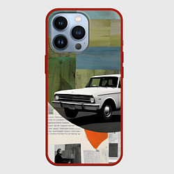 Чехол для iPhone 13 Pro Коллаж с ретро автомобилем, цвет: 3D-красный