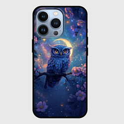 Чехол для iPhone 13 Pro Сова и фиолетовые цветы, цвет: 3D-черный