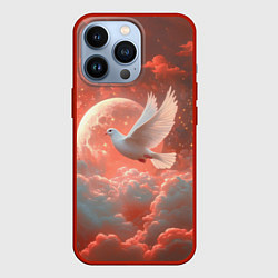 Чехол для iPhone 13 Pro Белый летящий голубь, цвет: 3D-красный