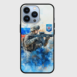 Чехол для iPhone 13 Pro Русский солдат и герб РФ, цвет: 3D-черный