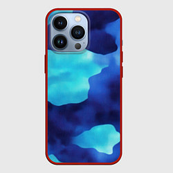 Чехол для iPhone 13 Pro Камуфляж в синих оттенках, цвет: 3D-красный