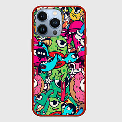 Чехол для iPhone 13 Pro Color doodle monsters, цвет: 3D-красный