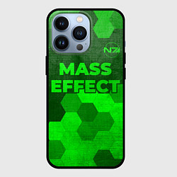 Чехол для iPhone 13 Pro Mass Effect - green gradient посередине, цвет: 3D-черный