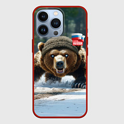 Чехол для iPhone 13 Pro Медведь страж границ, цвет: 3D-красный
