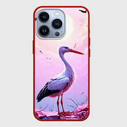 Чехол для iPhone 13 Pro Аист в розовых облаках, цвет: 3D-красный