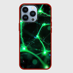 Чехол для iPhone 13 Pro Зеленый нейроны, цвет: 3D-красный