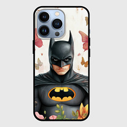 Чехол для iPhone 13 Pro Бэтмен бабочки и цветы, цвет: 3D-черный