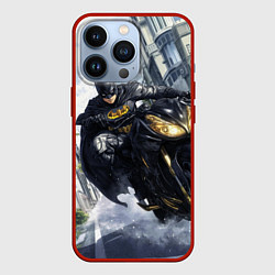 Чехол для iPhone 13 Pro Бэтмен на мотоцикле, цвет: 3D-красный