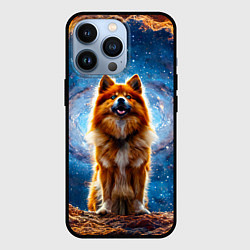 Чехол для iPhone 13 Pro Финский лаппхунд в космосе, цвет: 3D-черный