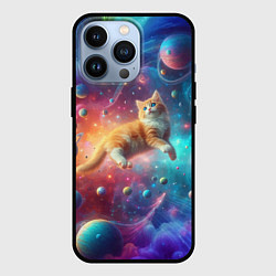 Чехол для iPhone 13 Pro Рыжий космический котёнок - неоновое свечение, цвет: 3D-черный