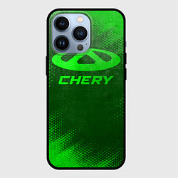 Чехол для iPhone 13 Pro Chery - green gradient, цвет: 3D-черный