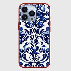 Чехол для iPhone 13 Pro Гжель русский узор акварель, цвет: 3D-красный
