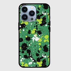 Чехол для iPhone 13 Pro Кляксы на зелёном, цвет: 3D-черный