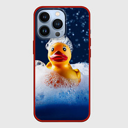 Чехол для iPhone 13 Pro Резиновая уточка в мыльной пене, цвет: 3D-красный