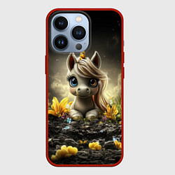 Чехол для iPhone 13 Pro Белая единорожка на черном фоне, цвет: 3D-красный