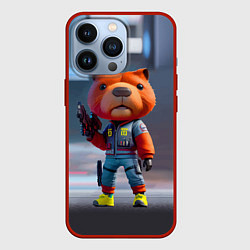 Чехол для iPhone 13 Pro Крутой капибара с пистолетом - киберпанк фантазия, цвет: 3D-красный