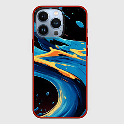 Чехол для iPhone 13 Pro Синяя волна из красок, цвет: 3D-красный