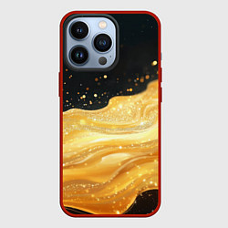 Чехол для iPhone 13 Pro Золотистая материя на черном фоне, цвет: 3D-красный