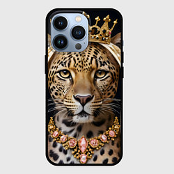 Чехол для iPhone 13 Pro Леопард с короной, цвет: 3D-черный