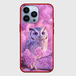 Чехол для iPhone 13 Pro Сова в весенних цветах, цвет: 3D-красный