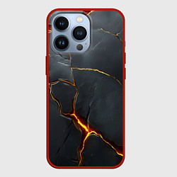 Чехол для iPhone 13 Pro Серая текстура с золотым изломом, цвет: 3D-красный