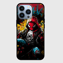 Чехол для iPhone 13 Pro Человек-паук на фоне граффити, цвет: 3D-черный