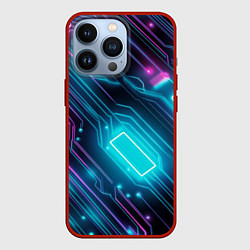 Чехол для iPhone 13 Pro Неоновый узор киберпанк микросхемы, цвет: 3D-красный